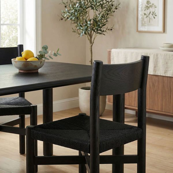 Modway Furniture Alvia Solid Oak Dining Chair with Woven Paper Rope Seat Mid-Century Scandi Style Black EEI-7541-BLK