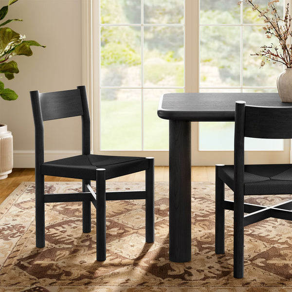 Modway Furniture Alvia Solid Oak Dining Chair with Woven Paper Rope Seat Mid-Century Scandi Style Black EEI-7541-BLK