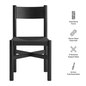 Modway Furniture Alvia Solid Oak Dining Chair with Woven Paper Rope Seat Mid-Century Scandi Style Black EEI-7541-BLK