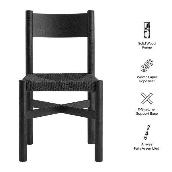 Modway Furniture Alvia Solid Oak Dining Chair with Woven Paper Rope Seat Mid-Century Scandi Style Black EEI-7541-BLK