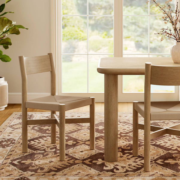 Modway Furniture Alvia Solid Oak Dining Chair with Woven Paper Rope Seat Mid-Century Scandi Style Brown EEI-7541-WOA