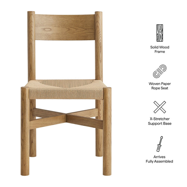 Modway Furniture Alvia Solid Oak Dining Chair with Woven Paper Rope Seat Mid-Century Scandi Style Brown EEI-7541-WOA