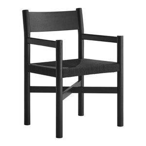 Modway Furniture Alvia Solid Oak Armchairs with Woven Rope Seats Mid-Century Dining Set of 2 Black EEI-7542-BLK