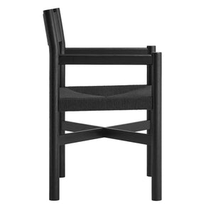 Modway Furniture Alvia Solid Oak Armchairs with Woven Rope Seats Mid-Century Dining Set of 2 Black EEI-7542-BLK