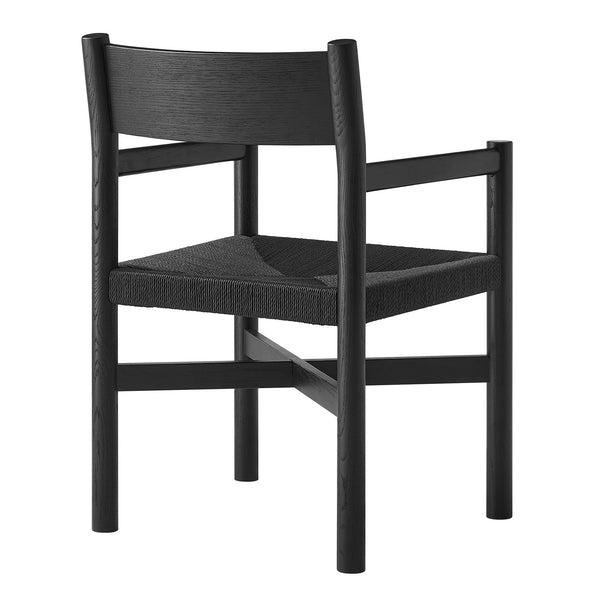 Modway Furniture Alvia Solid Oak Armchairs with Woven Rope Seats Mid-Century Dining Set of 2 Black EEI-7542-BLK