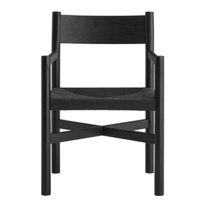 Modway Furniture Alvia Solid Oak Armchairs with Woven Rope Seats Mid-Century Dining Set of 2 Black EEI-7542-BLK