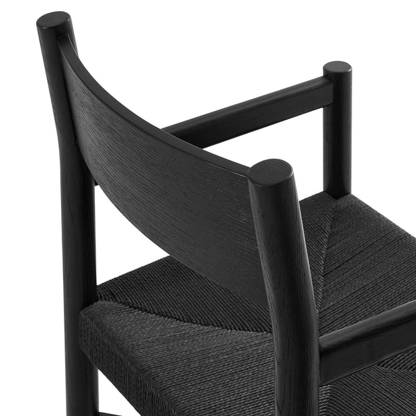 Modway Furniture Alvia Solid Oak Armchairs with Woven Rope Seats Mid-Century Dining Set of 2 Black EEI-7542-BLK