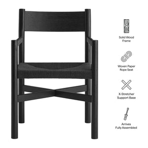 Modway Furniture Alvia Solid Oak Armchairs with Woven Rope Seats Mid-Century Dining Set of 2 Black EEI-7542-BLK