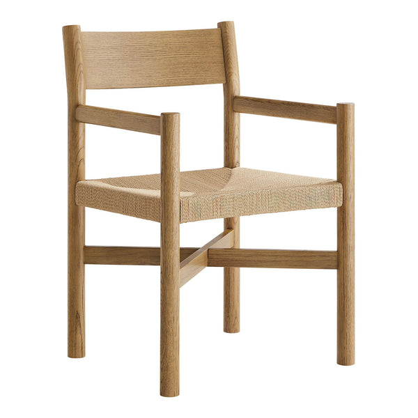 Modway Furniture Alvia Solid Oak Armchairs with Woven Rope Seats Mid-Century Dining Set of 2 Brown EEI-7542-WOA