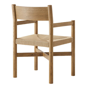 Modway Furniture Alvia Solid Oak Armchairs with Woven Rope Seats Mid-Century Dining Set of 2 Brown EEI-7542-WOA