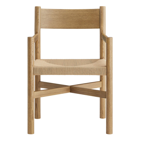 Modway Furniture Alvia Solid Oak Armchairs with Woven Rope Seats Mid-Century Dining Set of 2 Brown EEI-7542-WOA
