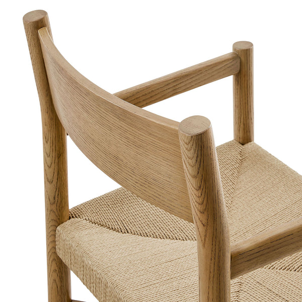 Modway Furniture Alvia Solid Oak Armchairs with Woven Rope Seats Mid-Century Dining Set of 2 Brown EEI-7542-WOA
