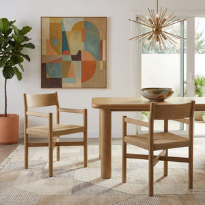 Modway Furniture Alvia Solid Oak Armchairs with Woven Rope Seats Mid-Century Dining Set of 2 Brown EEI-7542-WOA