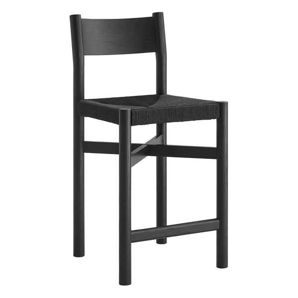 Modway Furniture Alvia Solid Oak Counter Stools with Handwoven Paper Rope Seats Scandinavian Set Black EEI-7543-BLK