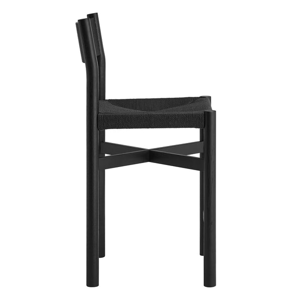 Modway Furniture Alvia Solid Oak Counter Stools with Handwoven Paper Rope Seats Scandinavian Set Black EEI-7543-BLK