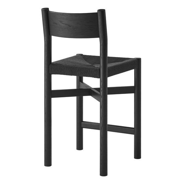 Modway Furniture Alvia Solid Oak Counter Stools with Handwoven Paper Rope Seats Scandinavian Set Black EEI-7543-BLK