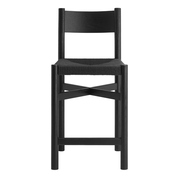 Modway Furniture Alvia Solid Oak Counter Stools with Handwoven Paper Rope Seats Scandinavian Set Black EEI-7543-BLK