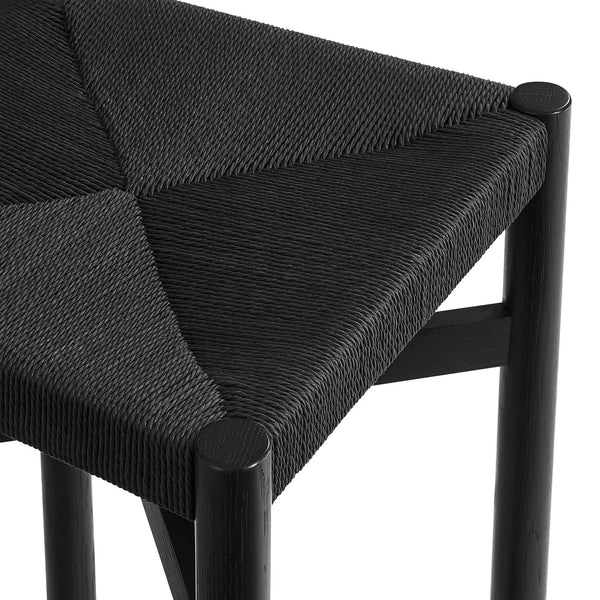 Modway Furniture Alvia Solid Oak Counter Stools with Handwoven Paper Rope Seats Scandinavian Set Black EEI-7543-BLK