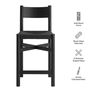 Modway Furniture Alvia Solid Oak Counter Stools with Handwoven Paper Rope Seats Scandinavian Set Black EEI-7543-BLK