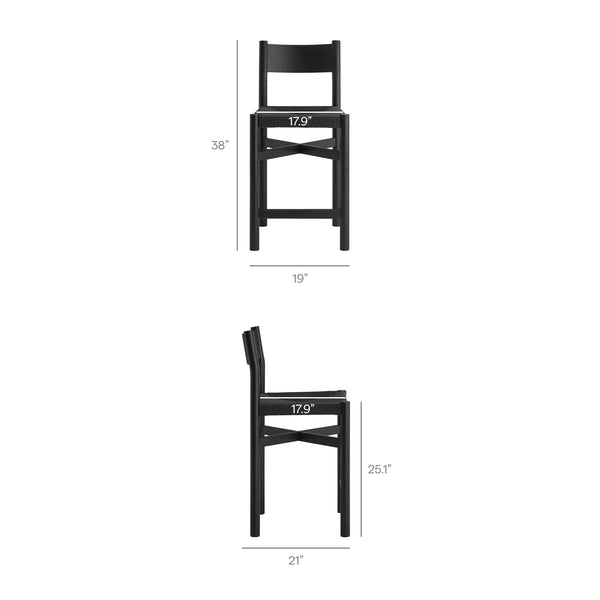 Modway Furniture Alvia Solid Oak Counter Stools with Handwoven Paper Rope Seats Scandinavian Set Black EEI-7543-BLK