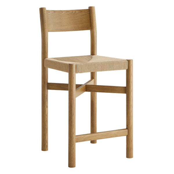 Modway Furniture Alvia Solid Oak Counter Stools with Handwoven Paper Rope Seats Scandinavian Set Brown EEI-7543-WOA