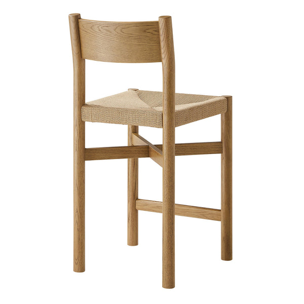 Modway Furniture Alvia Solid Oak Counter Stools with Handwoven Paper Rope Seats Scandinavian Set Brown EEI-7543-WOA
