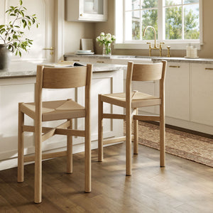 Modway Furniture Alvia Solid Oak Counter Stools with Handwoven Paper Rope Seats Scandinavian Set Brown EEI-7543-WOA