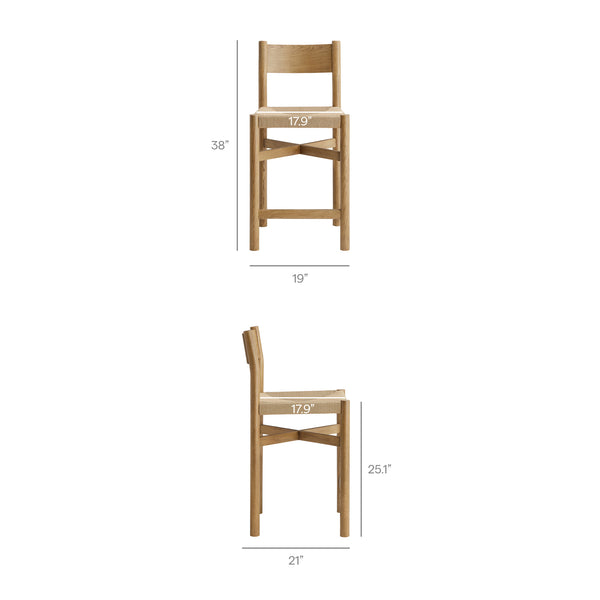 Modway Furniture Alvia Solid Oak Counter Stools with Handwoven Paper Rope Seats Scandinavian Set Brown EEI-7543-WOA