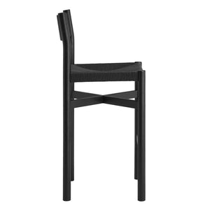 Modway Furniture Alvia Solid Oak Barstools with Woven Paper Rope Seats Mid-Century Kitchen Set Black EEI-7544-BLK