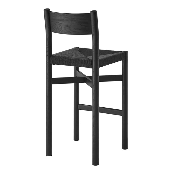 Modway Furniture Alvia Solid Oak Barstools with Woven Paper Rope Seats Mid-Century Kitchen Set Black EEI-7544-BLK