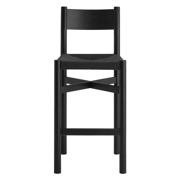 Modway Furniture Alvia Solid Oak Barstools with Woven Paper Rope Seats Mid-Century Kitchen Set Black EEI-7544-BLK