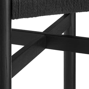 Modway Furniture Alvia Solid Oak Barstools with Woven Paper Rope Seats Mid-Century Kitchen Set Black EEI-7544-BLK