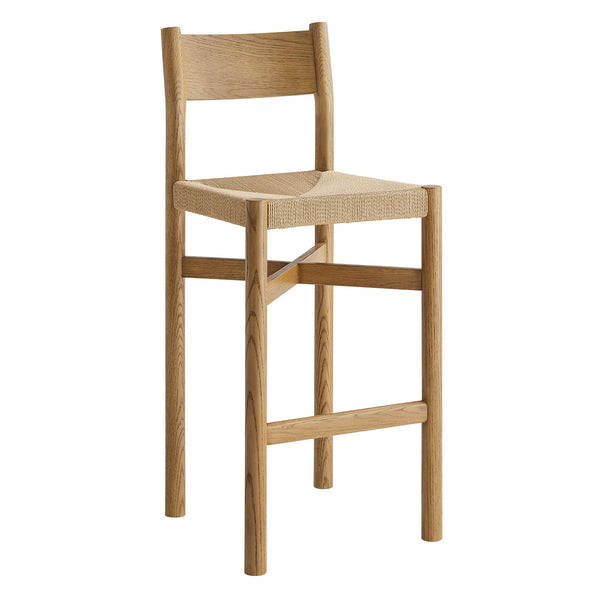 Modway Furniture Alvia Solid Oak Barstools with Woven Paper Rope Seats Mid-Century Kitchen Set Brown EEI-7544-WOA