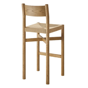 Modway Furniture Alvia Solid Oak Barstools with Woven Paper Rope Seats Mid-Century Kitchen Set Brown EEI-7544-WOA