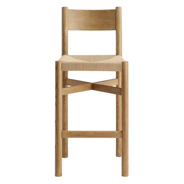 Modway Furniture Alvia Solid Oak Barstools with Woven Paper Rope Seats Mid-Century Kitchen Set Brown EEI-7544-WOA