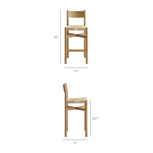 Modway Furniture Alvia Solid Oak Barstools with Woven Paper Rope Seats Mid-Century Kitchen Set Brown EEI-7544-WOA
