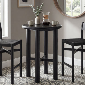 Modway Furniture Alvia Solid Oak Round Bar Table with X Stretcher Base for Kitchen Dining Nooks Black EEI-7545-BLK