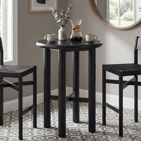 Modway Furniture Alvia Solid Oak Round Bar Table with X Stretcher Base for Kitchen Dining Nooks Black EEI-7545-BLK