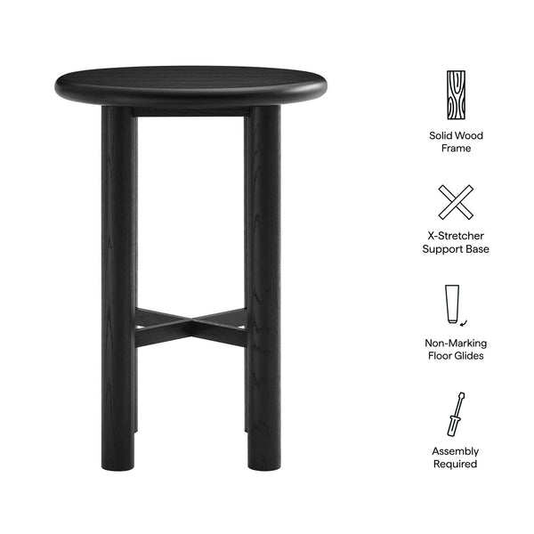 Modway Furniture Alvia Solid Oak Round Bar Table with X Stretcher Base for Kitchen Dining Nooks Black EEI-7545-BLK