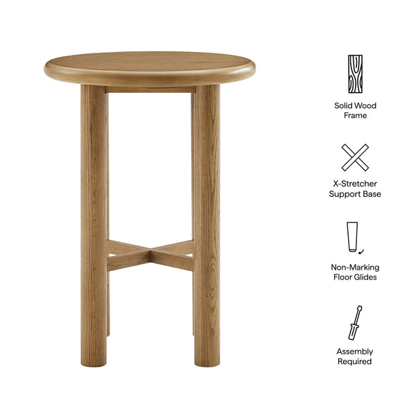 Modway Furniture Alvia Solid Oak Round Bar Table with X Stretcher Base for Kitchen Dining Nooks Brown EEI-7545-WOA