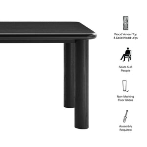 Modway Furniture Alvia Solid Oak Rectangular Dining Table Seats 8 Modern Farmhouse Kitchen Black EEI-7548-BLK