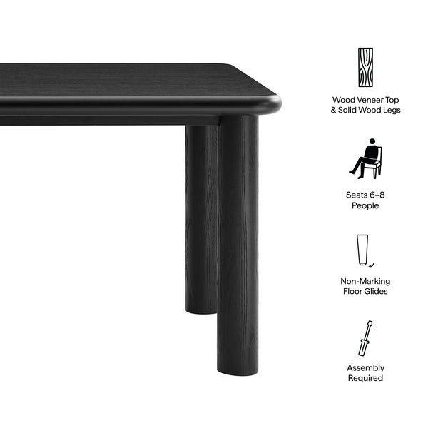 Modway Furniture Alvia Solid Oak Rectangular Dining Table Seats 8 Modern Farmhouse Kitchen Black EEI-7548-BLK