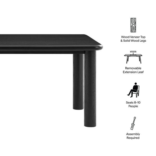 Modway Furniture Alvia Extendable Solid Oak Dining Table Seats up to Ten Modern Scandinavian Style Black EEI-7549-BLK