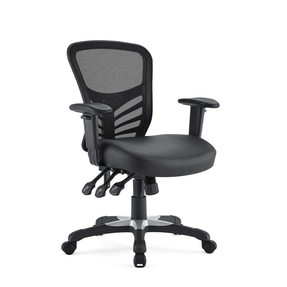 Modway Furniture Articulate Ergonomic Vinyl Office Chair - Adjustable Comfort, Breathable Mesh, Plush Design, Black EEI-755-BLK