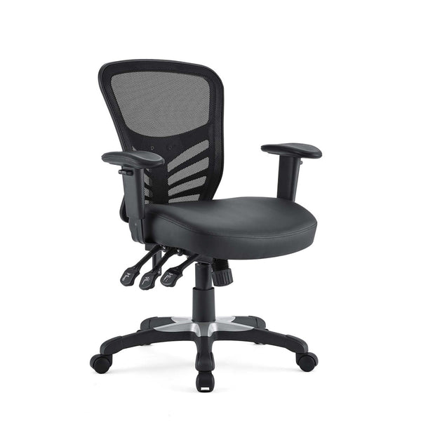 Modway Furniture Articulate Ergonomic Vinyl Office Chair - Adjustable Comfort, Breathable Mesh, Plush Design, Black EEI-755-BLK
