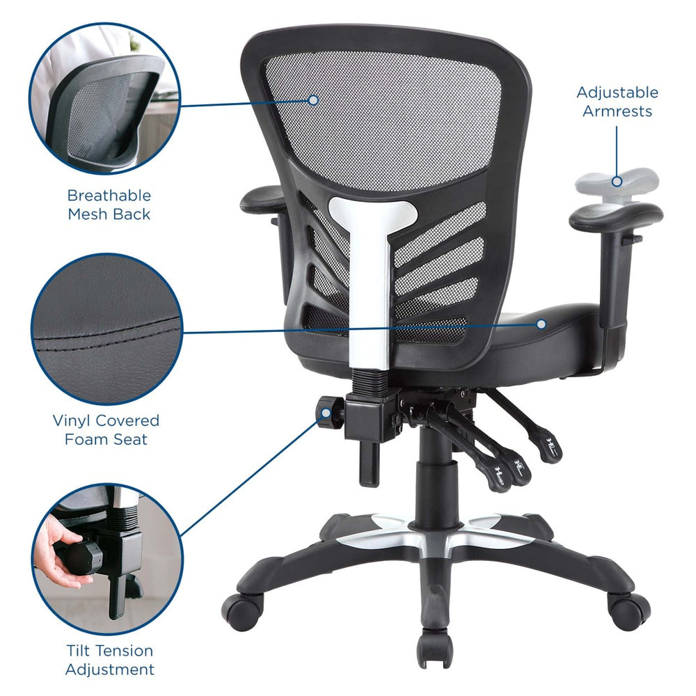 Modway Furniture Articulate Ergonomic Vinyl Office Chair - Adjustable Comfort, Breathable Mesh, Plush Design, Black EEI-755-BLK