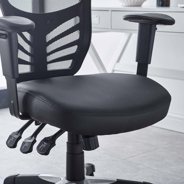 Modway Furniture Articulate Ergonomic Vinyl Office Chair - Adjustable Comfort, Breathable Mesh, Plush Design, Black EEI-755-BLK