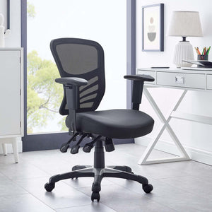 Modway Furniture Articulate Ergonomic Vinyl Office Chair - Adjustable Comfort, Breathable Mesh, Plush Design, Black EEI-755-BLK
