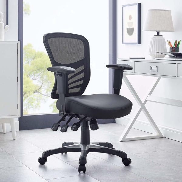 Modway Furniture Articulate Ergonomic Vinyl Office Chair - Adjustable Comfort, Breathable Mesh, Plush Design, Black EEI-755-BLK