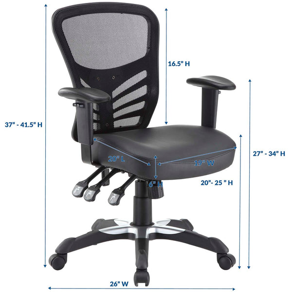 Modway Furniture Articulate Ergonomic Vinyl Office Chair - Adjustable Comfort, Breathable Mesh, Plush Design, Black EEI-755-BLK